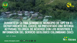 Durante la última semana el municipio de Sipí, en el departamento del Chocó, ha presentado una intensa actividad telúrica. De acuerdo con los registros e información del Servicio Geológico Colombiano (SGC):